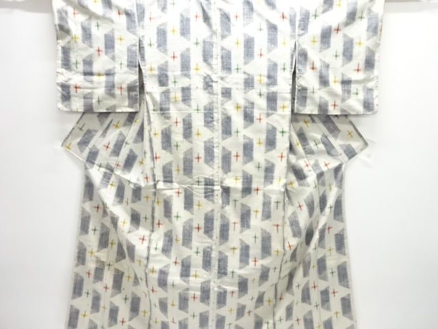 JAPANESE KIMONO / ANTIQUE KIMONO / SILK / MAWATA TSUMUGI / WOVEN CROSS KASURI PATTERN